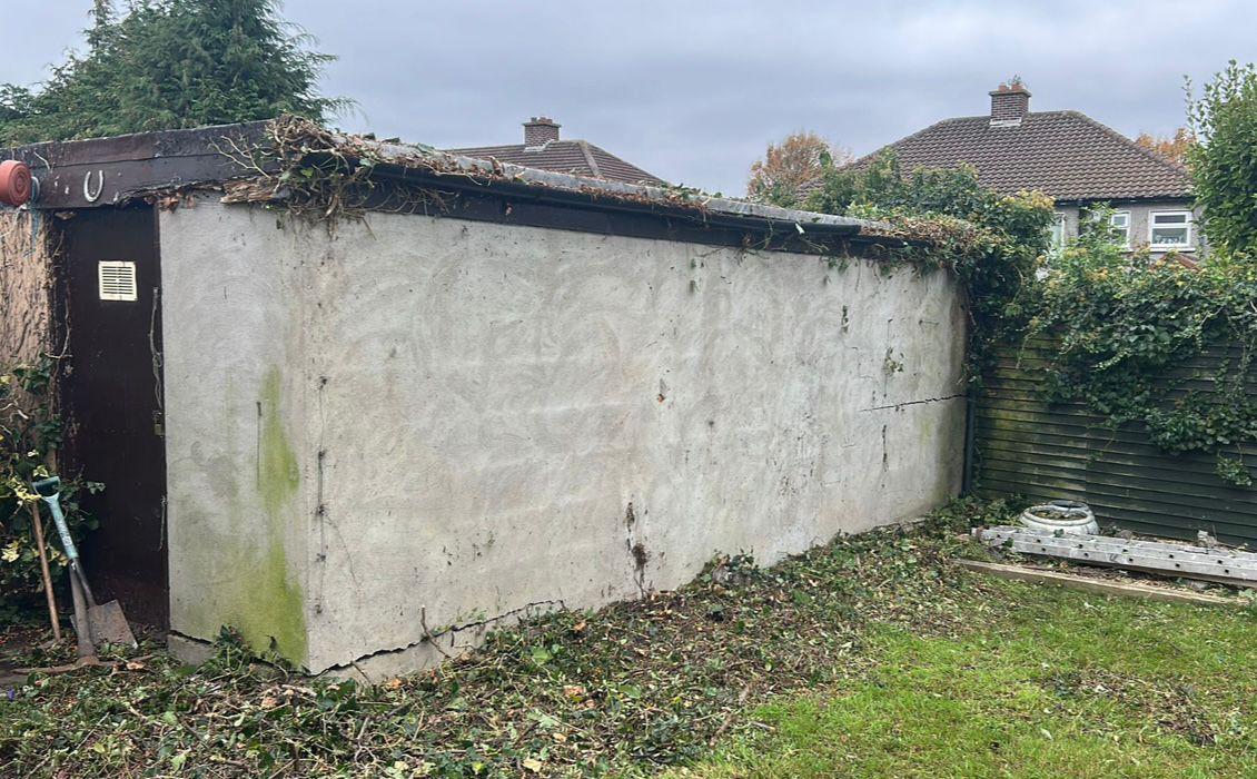 Ivy stripped off a garage wall after